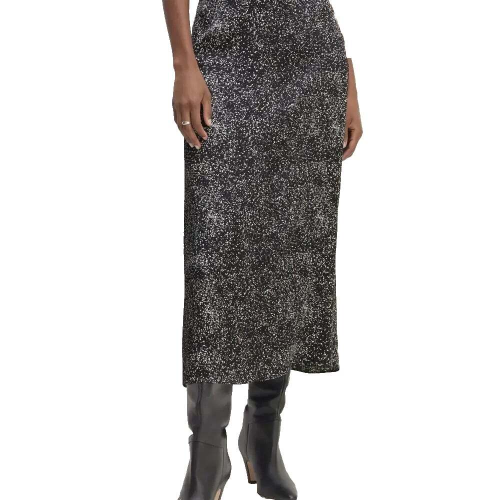 Everlane Women's 2 Midi Slip Skirt Hammered Satin Black White Splatter Dot